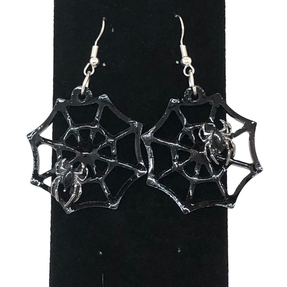 Handmade Spiderweb Earrings Spider Web with Metal Spider Charm Bl…